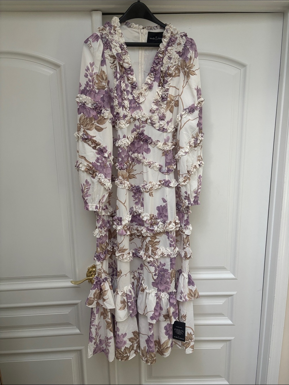Needle & Thread Lavender and Cream Floral Ruffle Maxi Dress